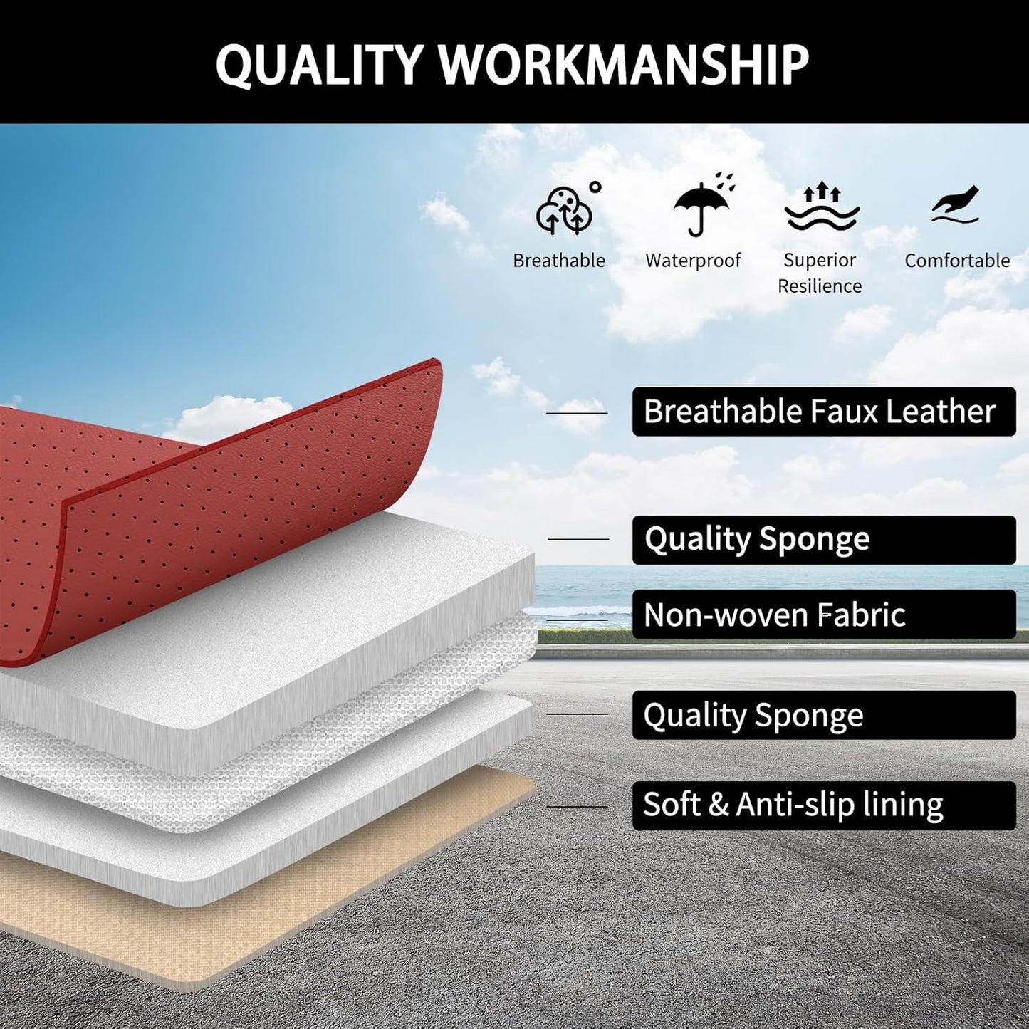 Red Car Seat Covers,Leather Car Seat Covers 2 Front Seats,Waterproof Breathable Full Wrapping Edge Seat Covers, Luxury Automotive Seat Protecor Covers for Most Cars