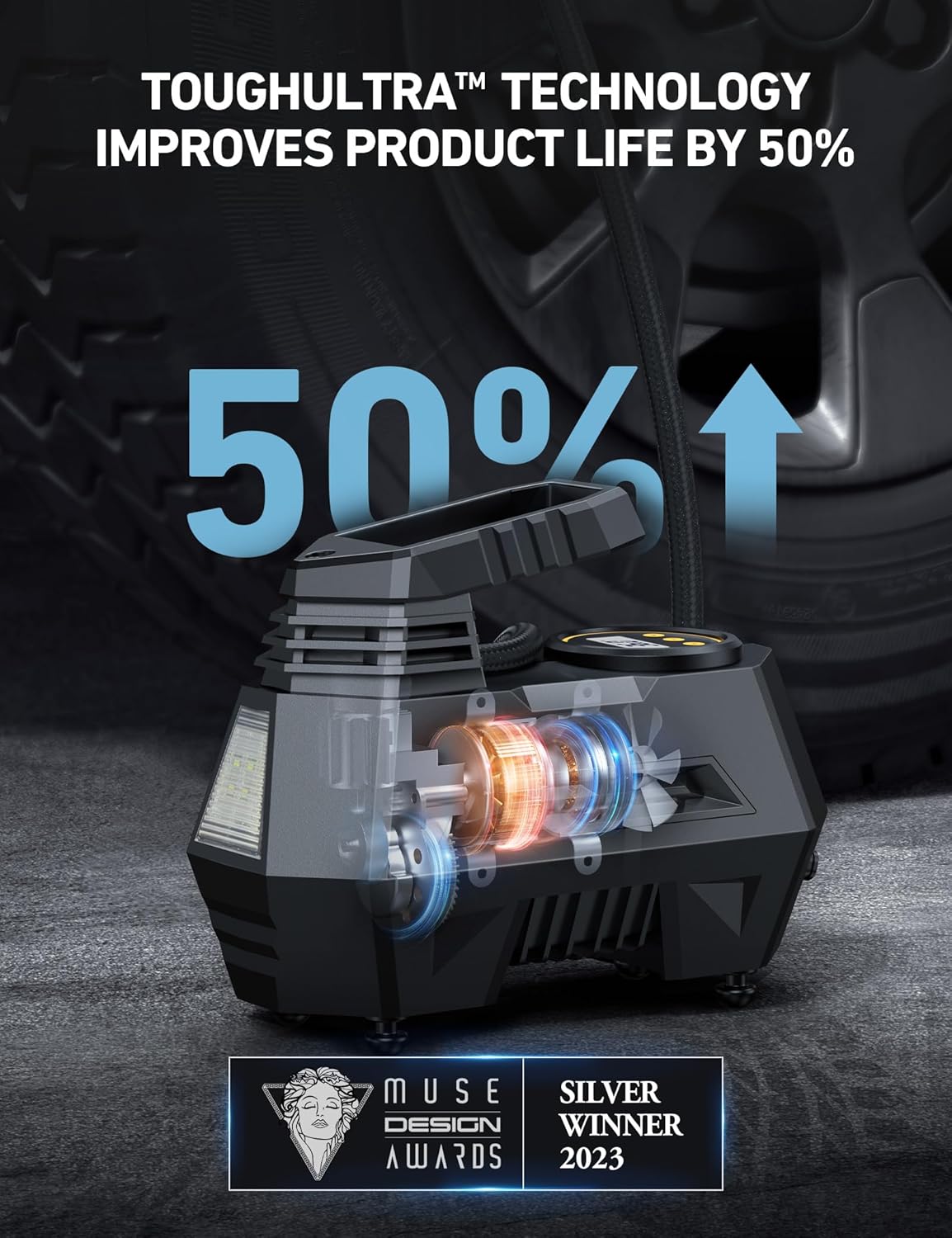 AstroAI Tire Inflator Portable Air Compressor Tire Air Pump for Car Tires - Car Accessories, 9.8Ft Cord 12V DC-Powered Auto Pump with Digital Pressure Gauge, LED Light for Bicycle, Balloons, Yellow