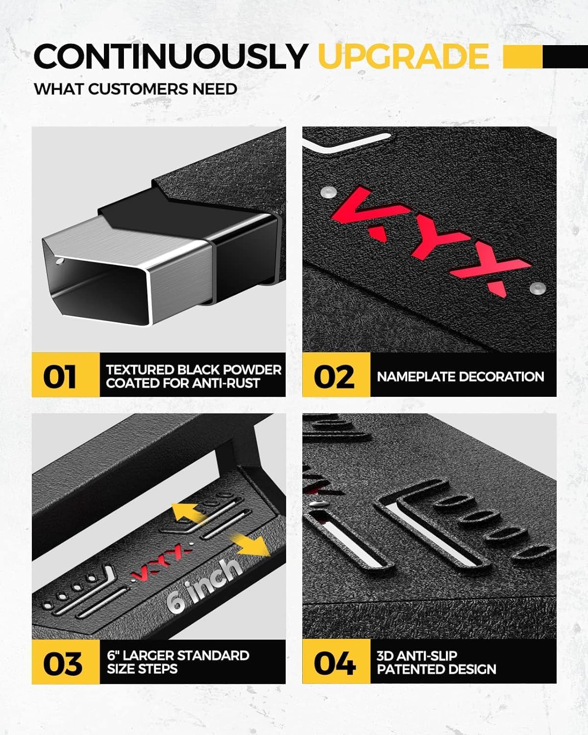 KYX Running Boards for 2015-2025 Ford F150 SuperCrew Cab/ 2017-2025 Ford F250 F350 SuperDuty Crew Cab, 6 inches Side Steps Nerf Bars Truck Step Rails