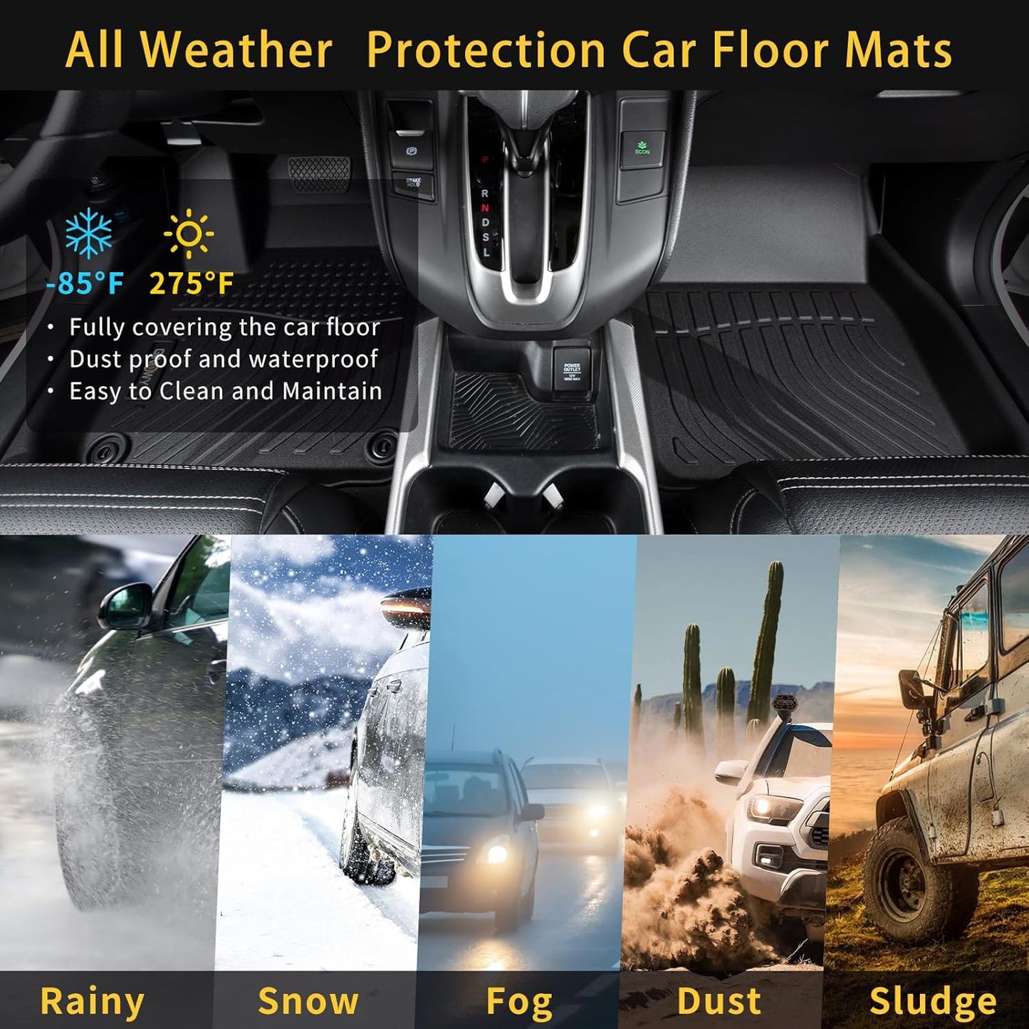 GINOWY-Floor Mats & Cargo Liner for Ford Taurus 2010-2019, TPE All Weather Taurus Car Mats, Custom Non-Slip Trunk Mat Floor Liners Taurus Accessories Black