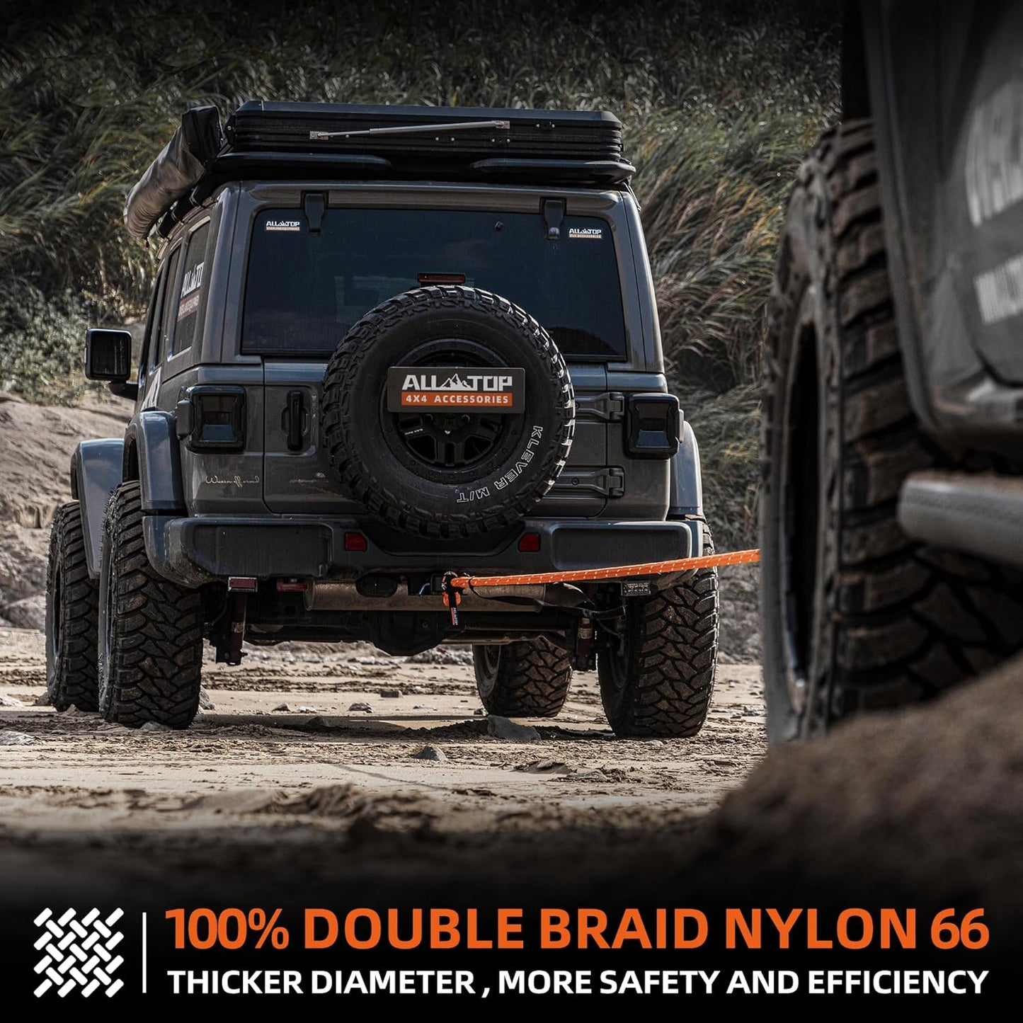 ALL-TOP Kinetic Recovery Rope (Reflective) 48000Lbs, 1in x 30ft, Heavy Duty 30+% Elasticity, 16000Lbs Work Load Limit for 4x4 Offroad