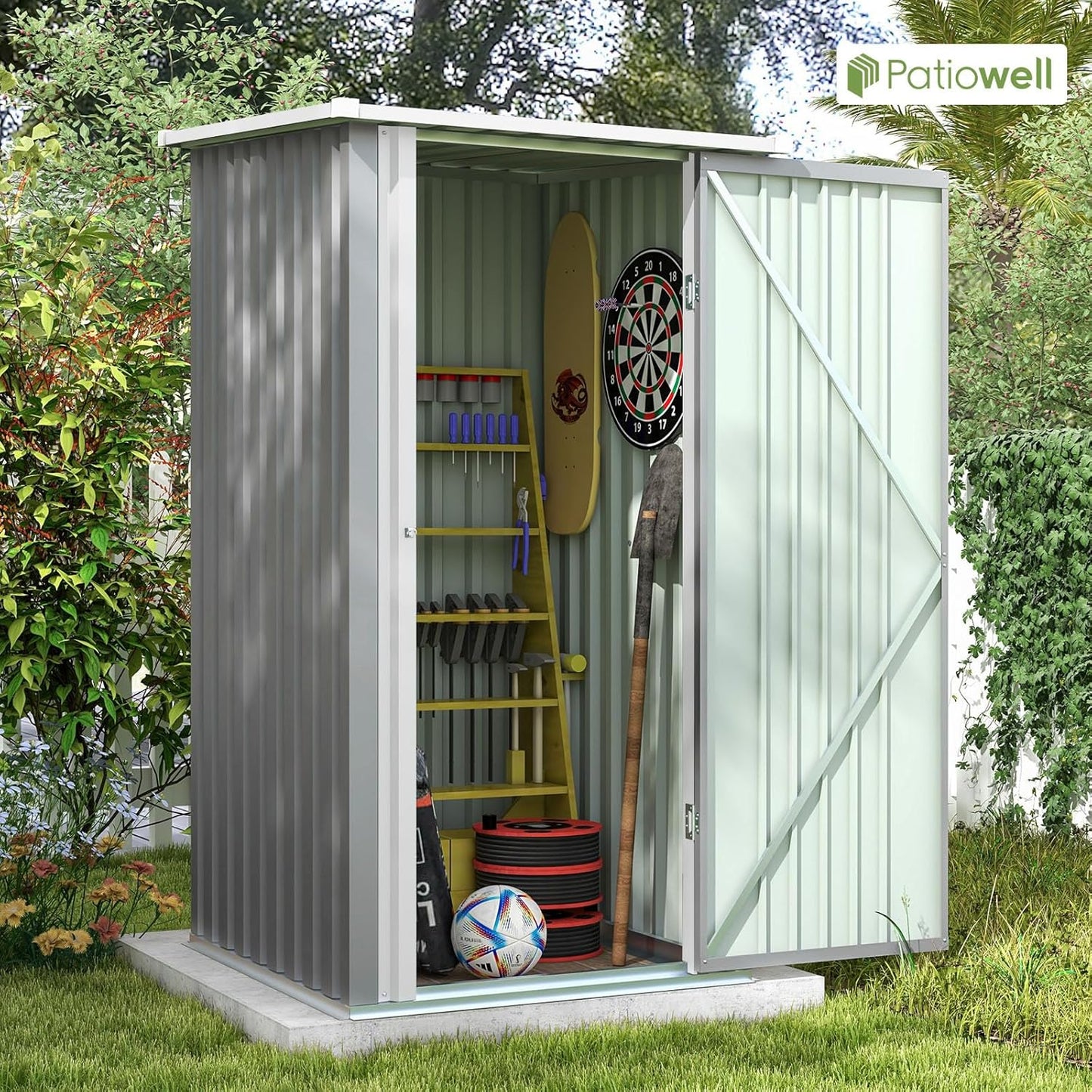 Patiowell 3 x 3 FT Outdoor Storage Shed,Small Garden Tool Storage Shed with Sloping Roof and Single Lockable Door, Outdoor Shed for Backyard Garden Patio Lawn, Grey