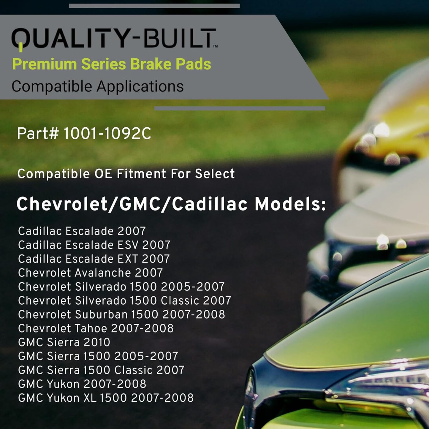 Premium Ceramic Front Brake Pads (1001-1092C) Compatible with 2005-2010 Cadillac/Chevrolet/GMC (Avalanche/Escalade/Escalade ESV/Escalade EXT/Sierra/Sierra 1500/Silverado 1500 & More)