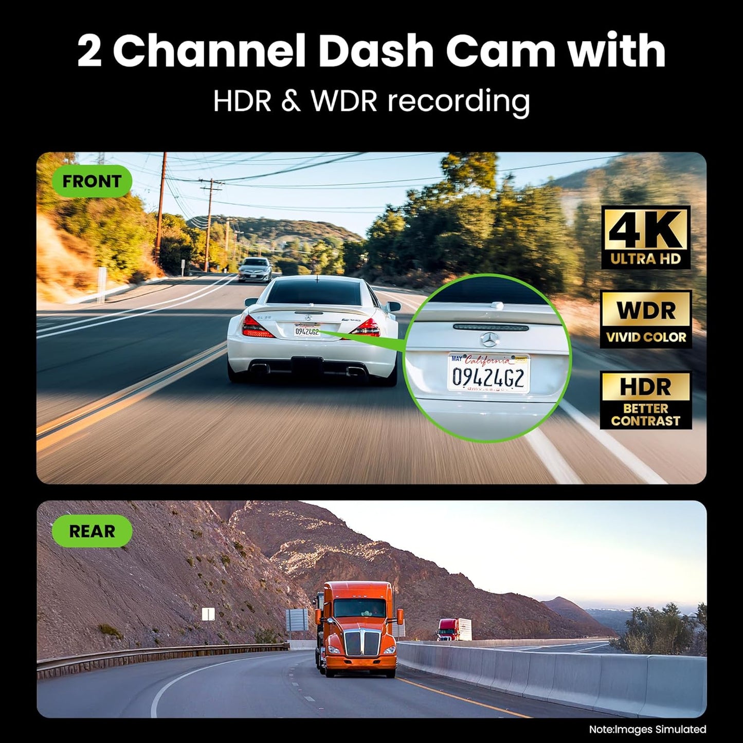 GEARit 4K Dual Dash Cam Front and Rear Camera with WiFi, GPS, Night Vision - 2 Channel Car Camera System with Supercapacitor, Parking Mode, Loop Recording & Free 64GB SD Card