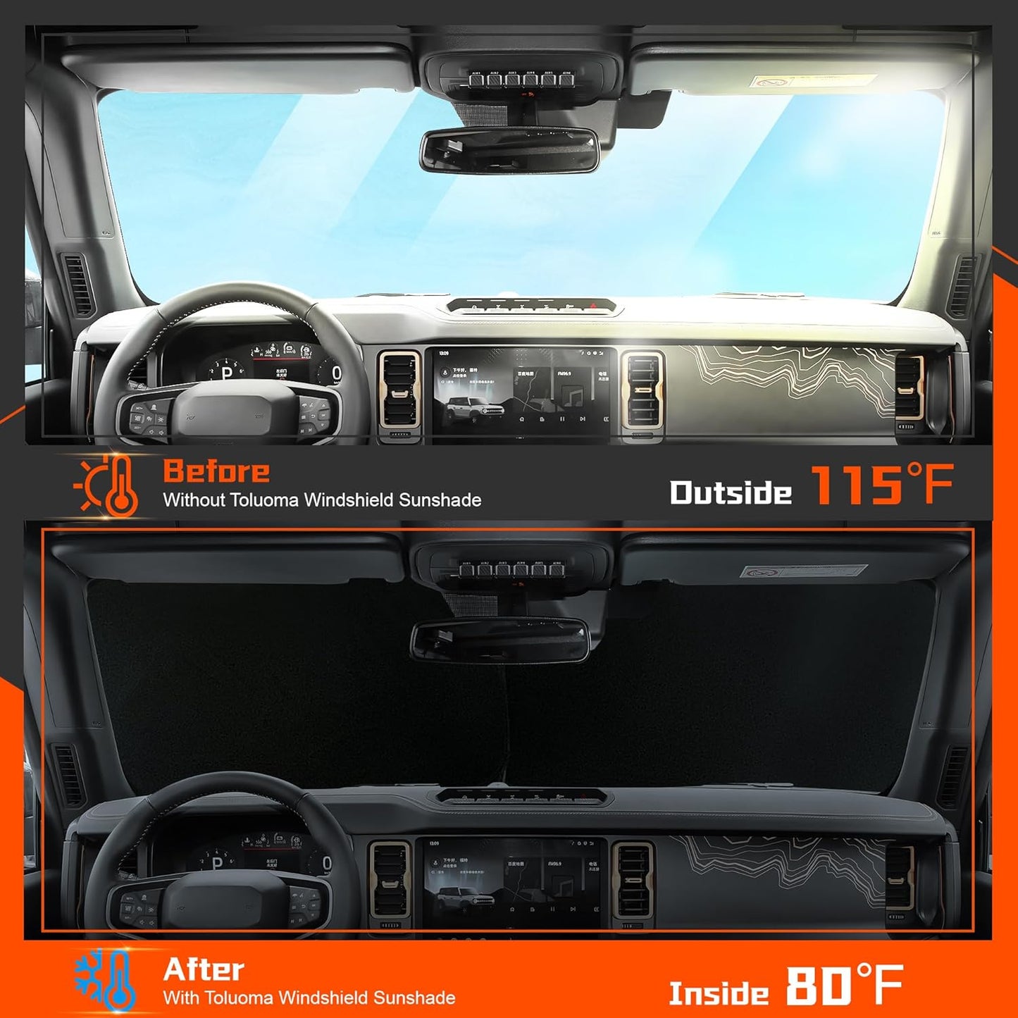 Custom Fit Windshield Sun Shade for Toyo-ta Camry 2025 - Full Coverage, 210T Reflective Fabric, Double-Layer Design - Blocks 99% UV Rays, Keeps Car Cool, Easy to Install and Store