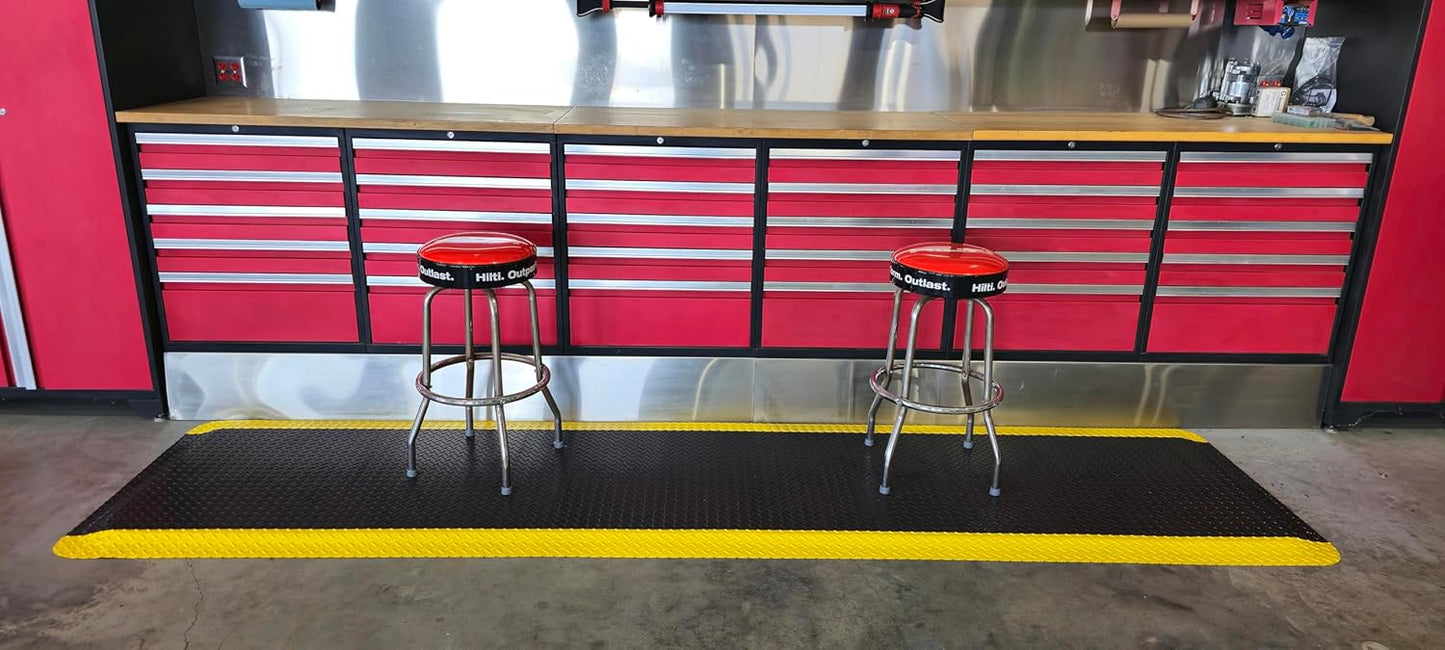 Rhino Mats, American Classic Diamond Anti-Fatigue Mats, Industrial Ergonomic Comfort Standing Mat for Work, Home, Garage, Office, Kitchen or Anywhere (Black/Yellow 9/16" Thick, 4 FT. x 13 FT.)