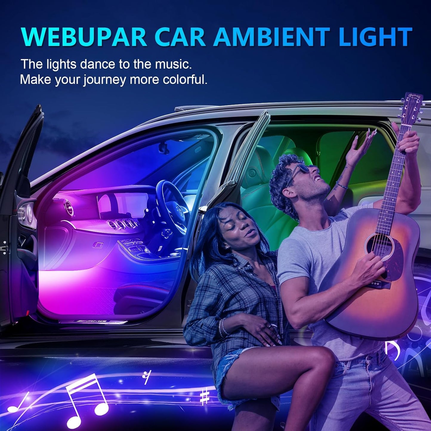 WEBUPAR Acrylic Interior Car Lights - 6 in 1 LED Strip Lights with APP Control, 175 inches 593 LEDs Fiber Optic Lights, RGB Neon Car Ambient Lighting Kit