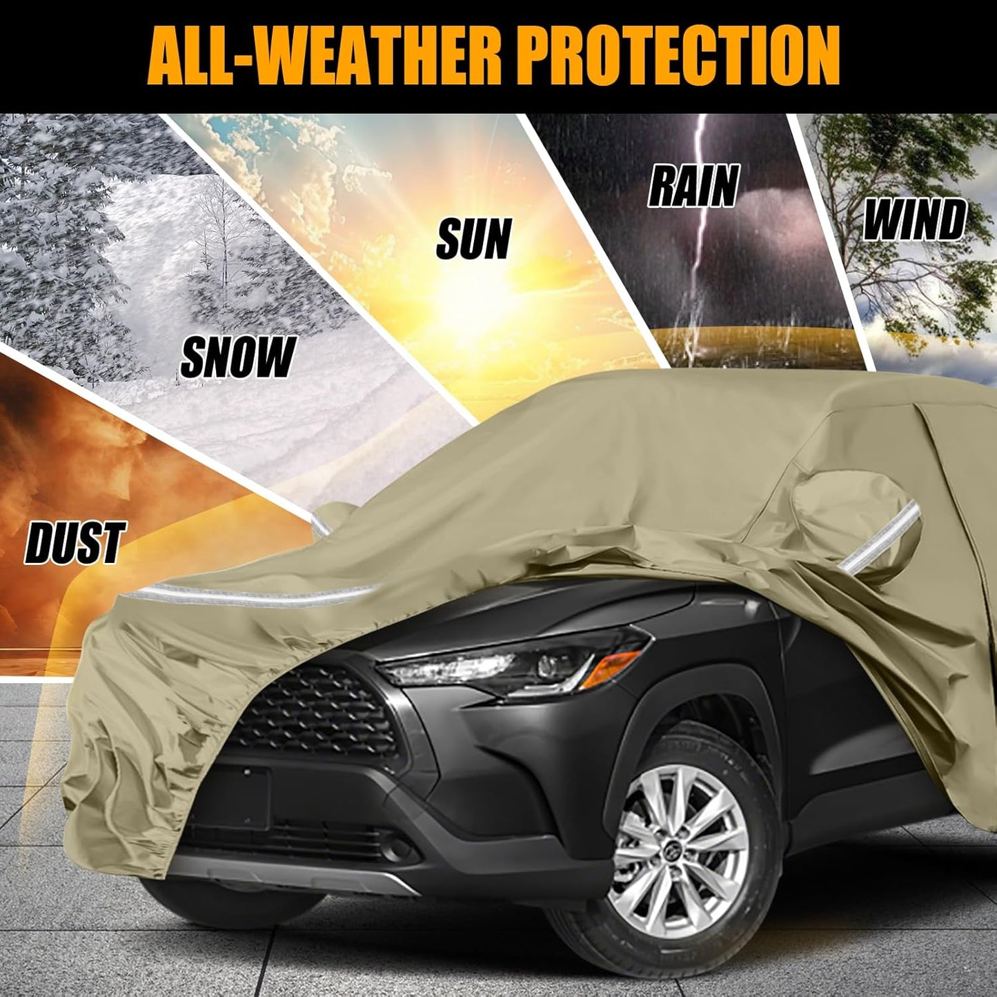 Waterproof Car Covers Replace for 2019-2025 Toyota Corolla Cross, Multilayer Heavy Duty with Cotton Liner All Weather Car Cover with Zipper Door, Windproof Bands for Snow Rain Dust Protection