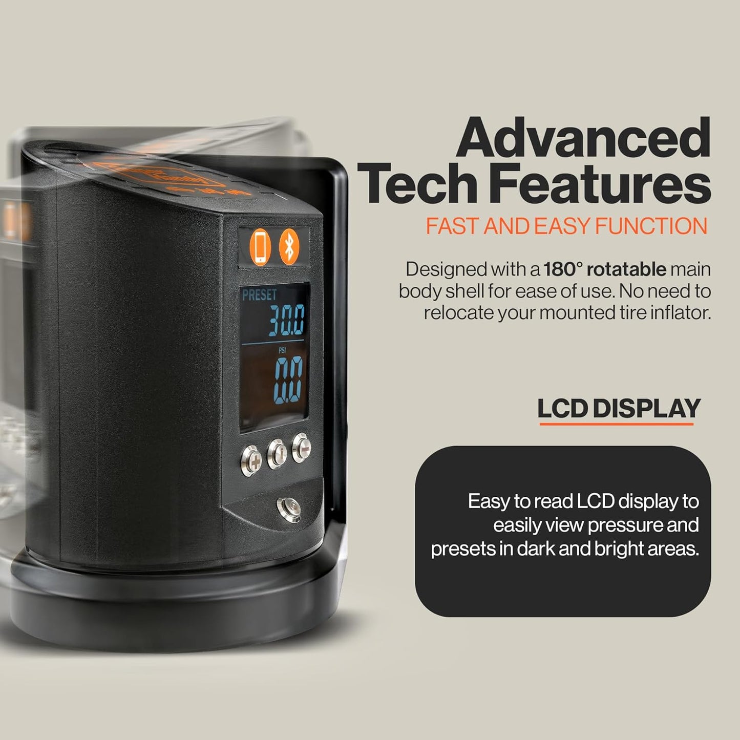 SuperHandy Automatic Tire Pressure Gauge - Wall Mountable, App/Bluetooth Control, High-Accuracy Digital Gauge, 25FT Air Hose, Ideal for Cars, Trucks, ATVs, and More