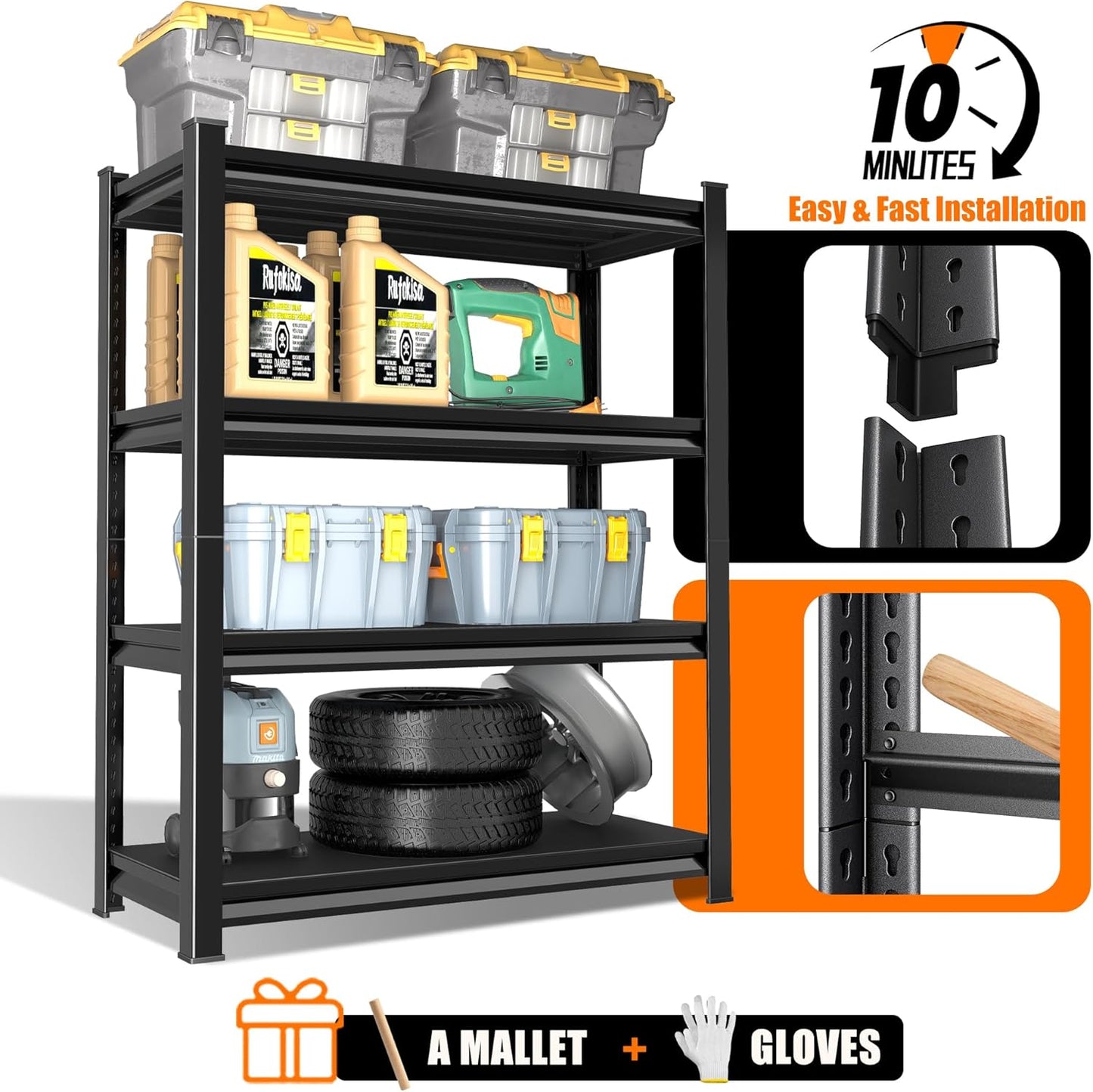 40in Wide Garage Shelving Heavy Duty，2000lbs Large Loads Adjustable Garage Storage Shelves,All Metal Storage Racks and Utility Rack Shelves, 40”W x 16”D x 72”H (Black)