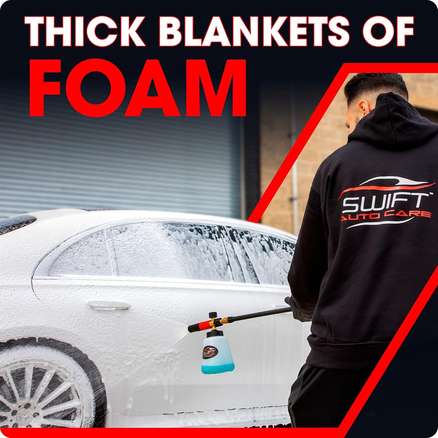 Swift Premium Foam Cannon for Pressure Washer – Heavy Duty Foam Sprayer for Car Wash | ¼ Inch Quick Connector | Adjustable Wide Mouth for Extra Thick Snow Foam | Holds 1 Liter of Soap!