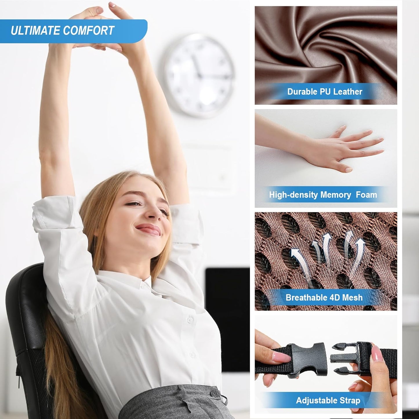 Memory Foam Lumbar Support Cushion Relieves Lower Back Pain for Car Seat, Office Chair, and Wheelchair, 4D Mesh, Brown