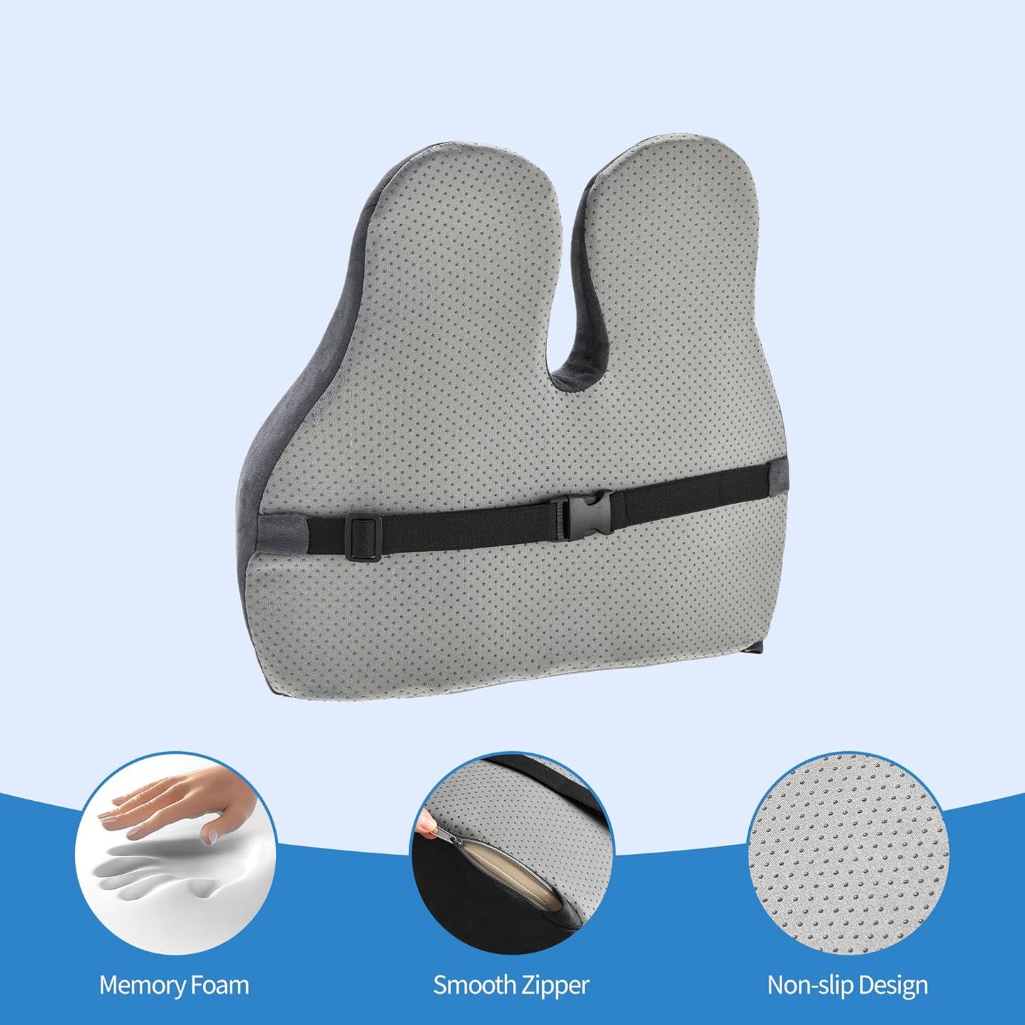 Lumbar Support Pillow for Office Chair and Car Seat - Memory Foam Back Cushion Improve Sitting Posture & Back Pain Relief, Lumbar Support Cushion with Adjustable Strap & Non-Slip