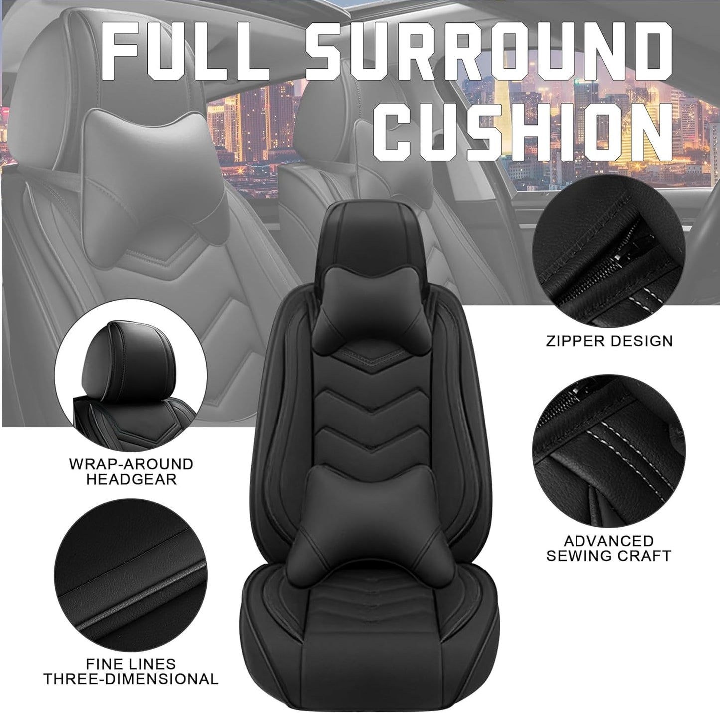Car Seat Covers for Chrysler Pacifica 2004-2025, Stylish Sport Seat Cover, Premium Nappa Leather Car Seat Cover. Automobile Seat Covers Sets.(Luxury 5 Seats/Pure Black)