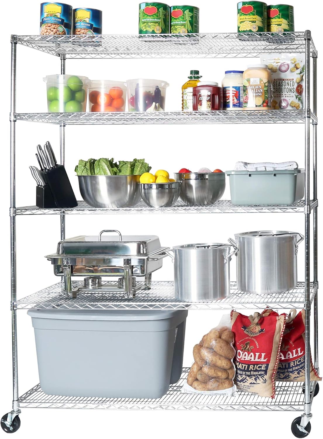 Seville Classics UltraDurable Heavy Duty NSF Solid Steel Wire Rack Storage Unit Wheels, 5-Tier Shelving, 60" W x 24" D