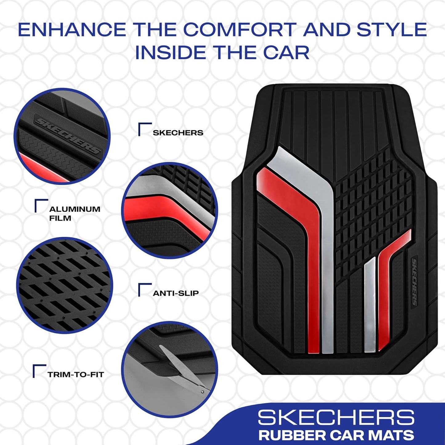 Skechers Heavy Duty Rubber Car Floor Mats,Dual Color Design Floor Mats,All Weather Car Mats,Waterproof Trim to Fit Universal Floor Liner Car Accessories,Automotive Floor Mats for Cars Trucks Suvs,Red