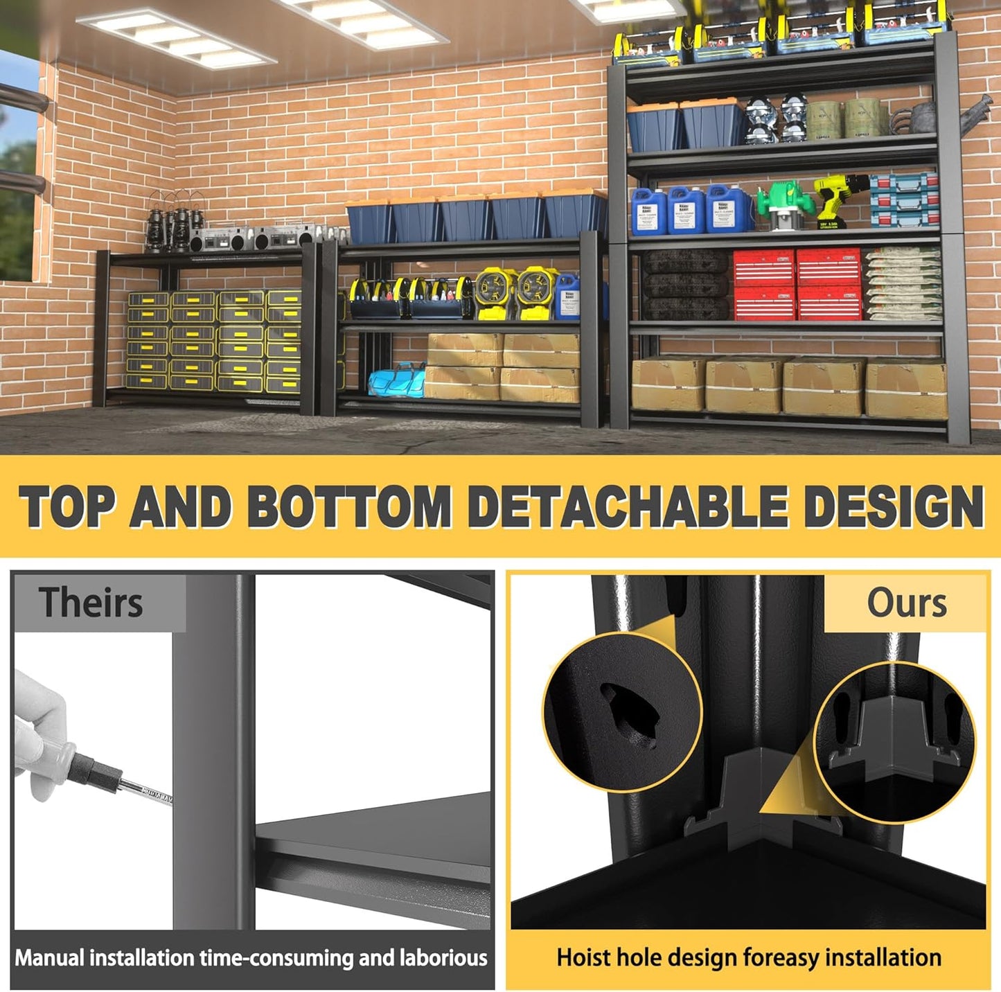 76" H x 60" W x 24" D 5-Tier Heavy Duty Garage Shelving Unit, 3000 LBS Capacity Metal Storage Rack,Adjustable Steel Shelves for Garage, Warehouse, Basement, Pantry, Workshop.3 Pack