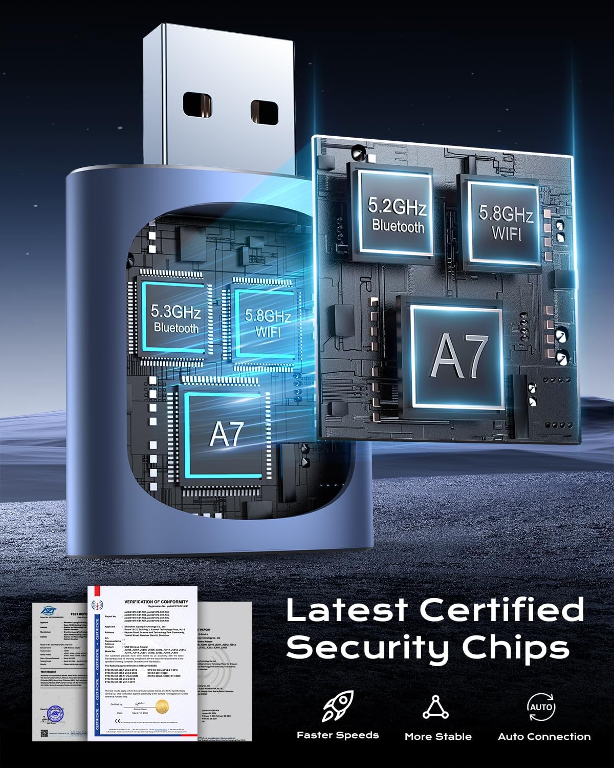 AuroraLink Wireless Carplay & Android Auto Adapter 2-in-1 Stable & No Delay Carplay Wireless Adapter Convert Wired to Wireless Car Play Dongle for iOS 10+/Android 11+ (Blue)