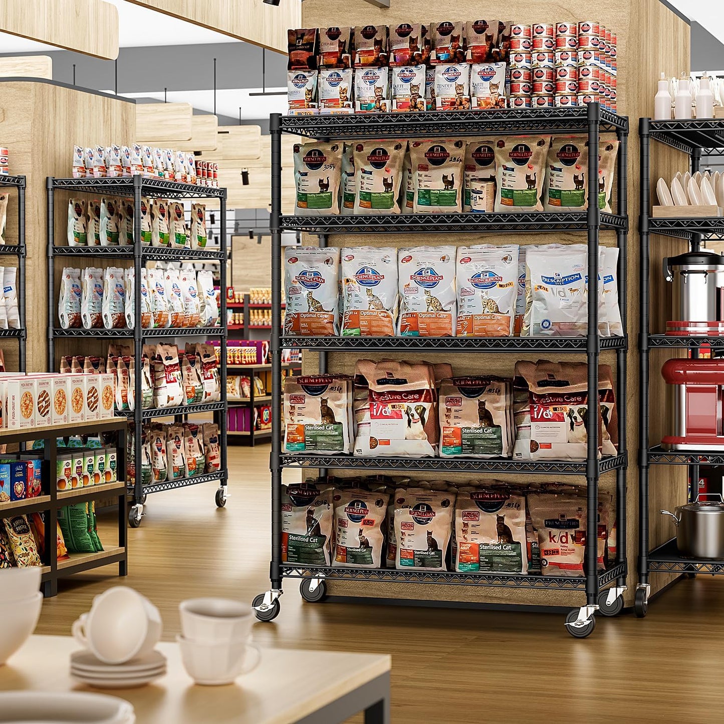 IZEUK Garage Shelving Wide Storage Shelves 5 Tier Metal Shelves Heavy Duty Adjustable Utility Shelf Rack Black 23.6" D x 53.1" W x 73.6" H