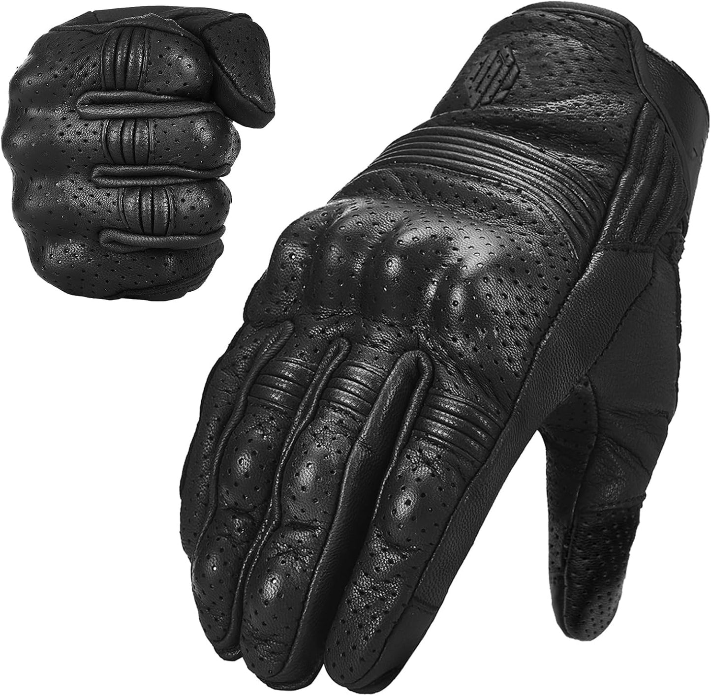 ILM Goatskin Leather Motorcycle Motorbike Powersports Racing Gloves Touchscreen for Men and Women Model DN01(XXL, Black Perforated)