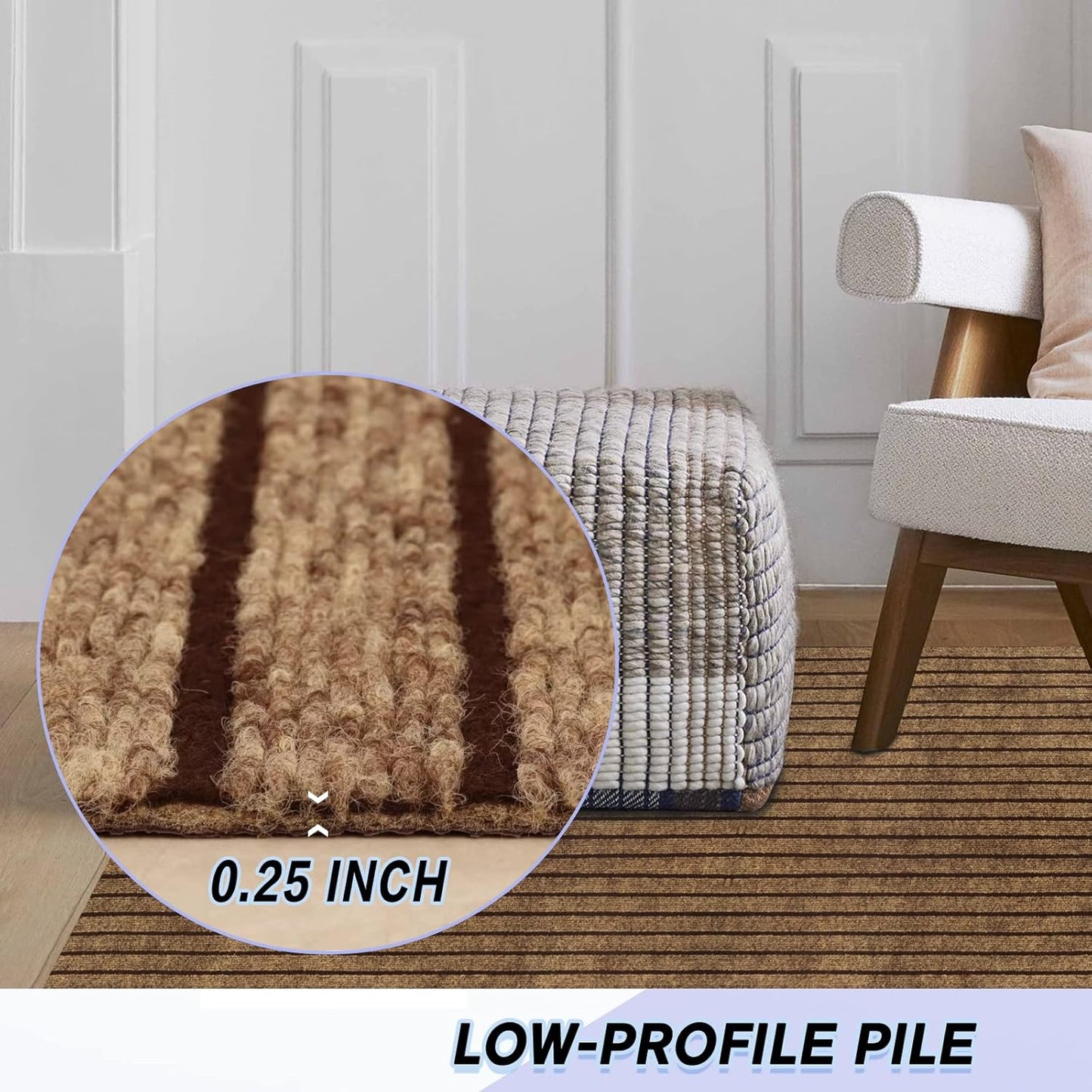 Custom Size Backed Non-Slip Area Rugs Runner, Easy Clean, Waterproof Runner Rugs for Hallway Entryway, Kitchen, Laundry, 4FT x 46FT, Brown Stripe