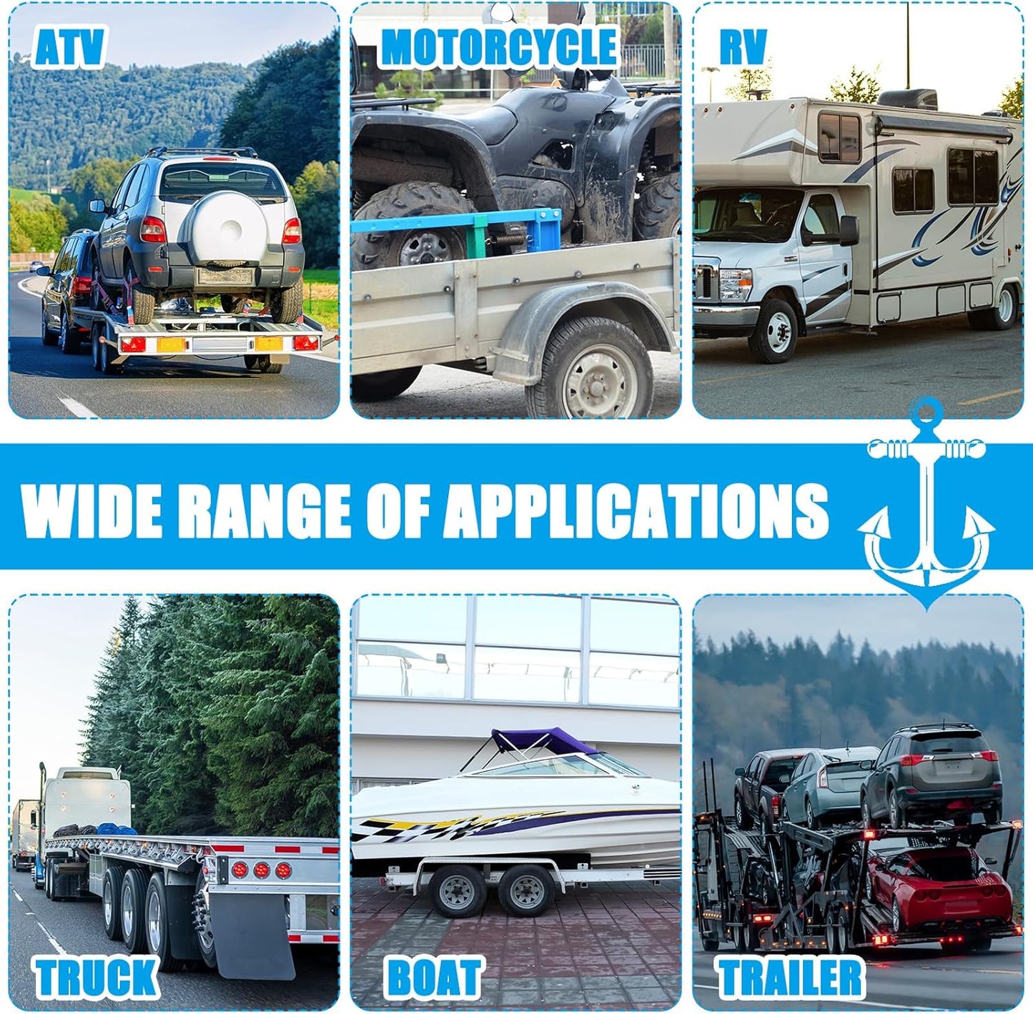 8Pack 2'' X 8ft Tow Truck Straps Lasso Wheel Lift Straps Lasso Tow Strap with D Ring 11, 000 Lbs Break Strength Auto Tie Down Auto Hauler for Trailer Truck Tie(Blue)