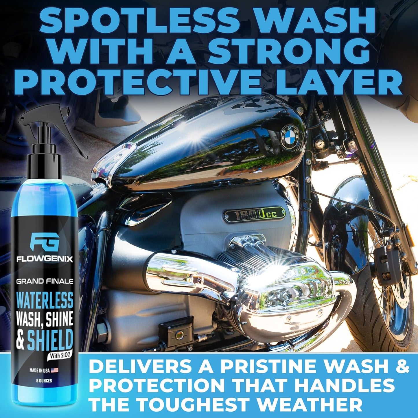 Flowgenix™ Waterless Car Wash Spray - Grand Finale - Motorcycle Cleaner & Car Wax Spray Polish (8 oz) - Ceramic Coating - Incl. 2 Microfiber Towels - Quick Detailer Spray (3-Pack)