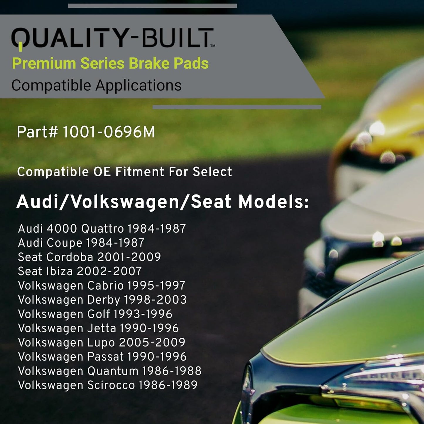 Premium Semi-Metallic Front Brake Pads (1001-0696M) Compatible with 1984-2009 Audi/Volkswagen (4000 Quattro/Cabrio/Cordoba/Coupe/Derby/Golf/Ibiza/Jetta/Passat & More)