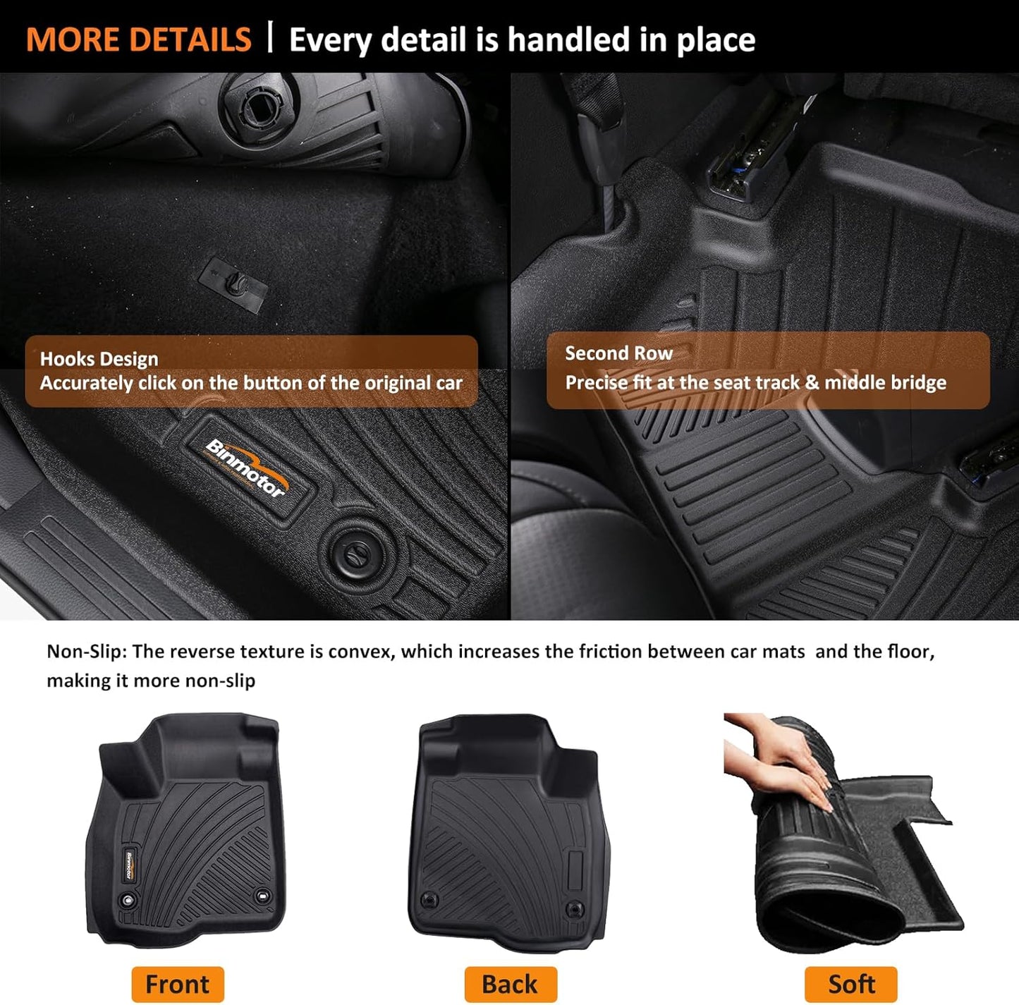 Binmotor-All Weather Floor Mats for Kia Sorento Hybrid 2025 2024 2023 2022 2021(PHEV & HEV), 1st & 2nd & 3rd Row Full Set, Heavy Duty TPE Car Floor Liners Black for Kia Sorento Hybrid Accessories