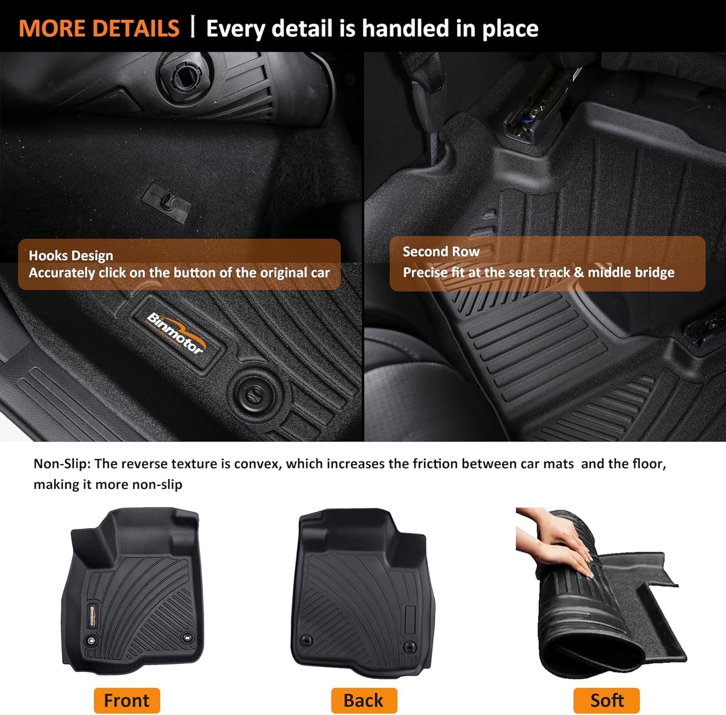 Binmotor-All Weather Floor Mats Cargo Liner Set for BMW X1 2023 2024 2025,1st & 2nd Row Full Set, TPE Rubber mats Heavy Duty Car Floor Liners-Black for X1 Accessories