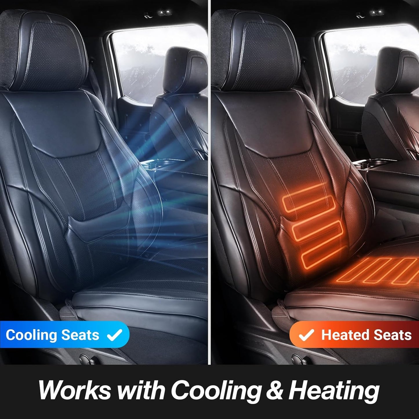 Coverland Custom Car Seat Covers Compatible with F150, Tundra, Ram 1500, Ram 2500 - Premium Leather Non-Slip Waterproof Cover Custom Interior Protector Full Set-Black [See Size Chart-Size X130]