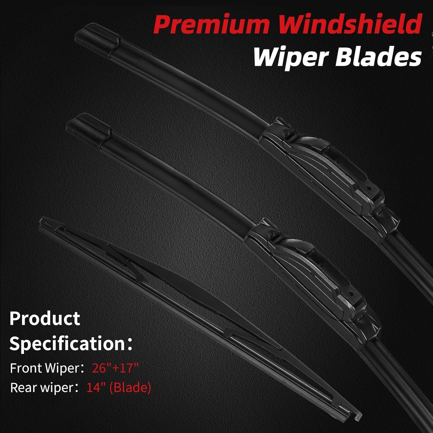 OTUAYAUTO Premium Windshield Wiper Blades - Replacement for Subaru Forester 12-18, Outback 15-19 - Precision Fit, All-Weather Performance, Front and Rear Wiper Blades, U Hook - 26"+17"+14" (Pack of 3)