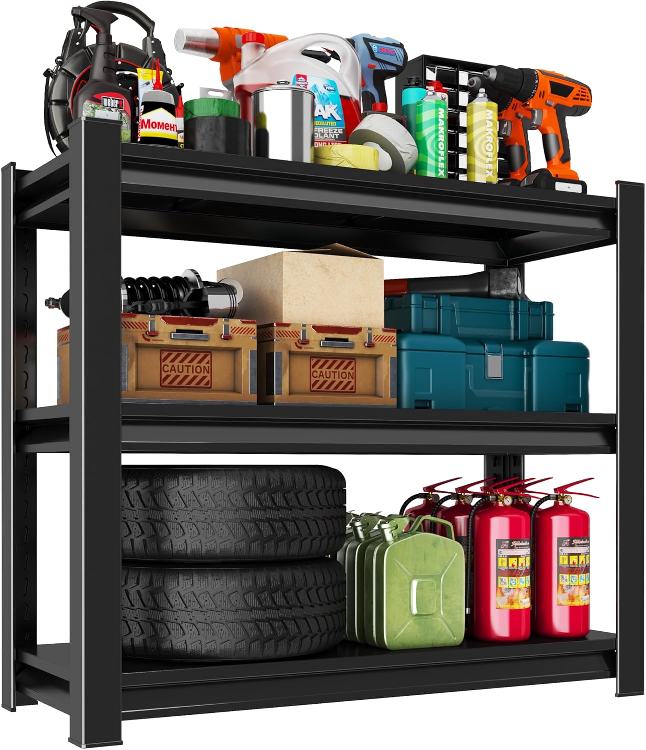 Metal Garage Shelving Unit, Heavy Duty Adjustable Storage Rack, Steel Shelving,2000 lbs Capacity, Industrial Shelves for Heavy Tools and Equipment (3-Tier 32" H x 28" W x 14" D)