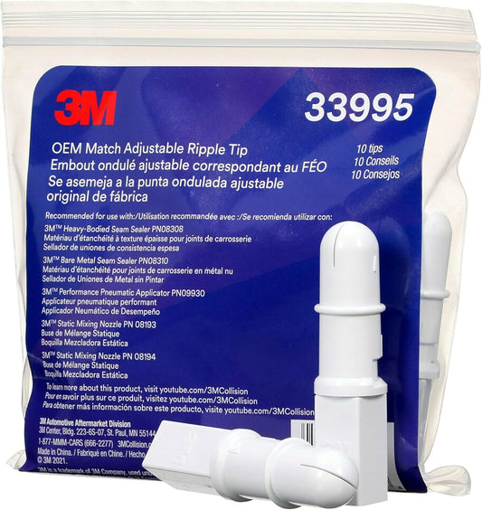 3M OEM Match Adjustable Ripple Tip, 33995, Single-Use, Pack of 10 Nozzles, OEM Style Bead, Adjustable Width, Heavy-Bodied Seam Sealer Look and Texture Replication for Collision Repair