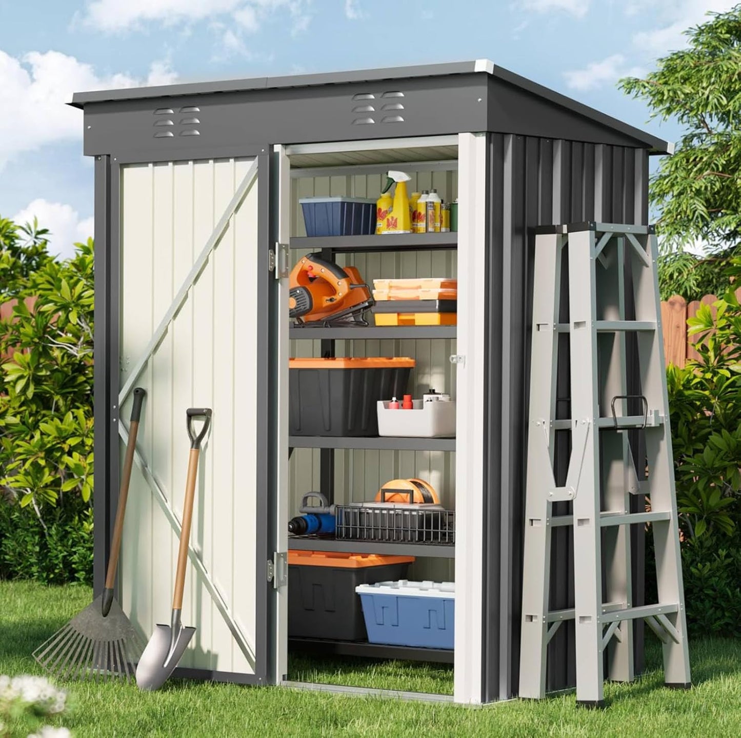 Bealife 5' x 3' Outdoor Storage Shed Clearance, Metal Outdoor Storage Cabinet with Single Lockable Door, Waterproof Tool Shed, Backyard Shed for Garden, Patio and Lawn(Grey)