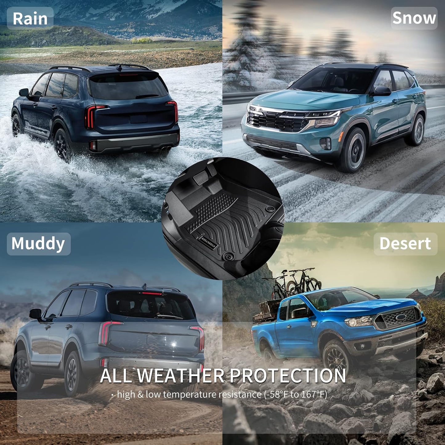 KELCSEECS® Floor Mats Custom for Hyundai Santa Cruz 2025 2024 2023 2022 All Weather Protection TPE Heavy Duty Non-Slip Automotive Floor Liners Fits Front & 2nd Row Full Set Accessories, Black