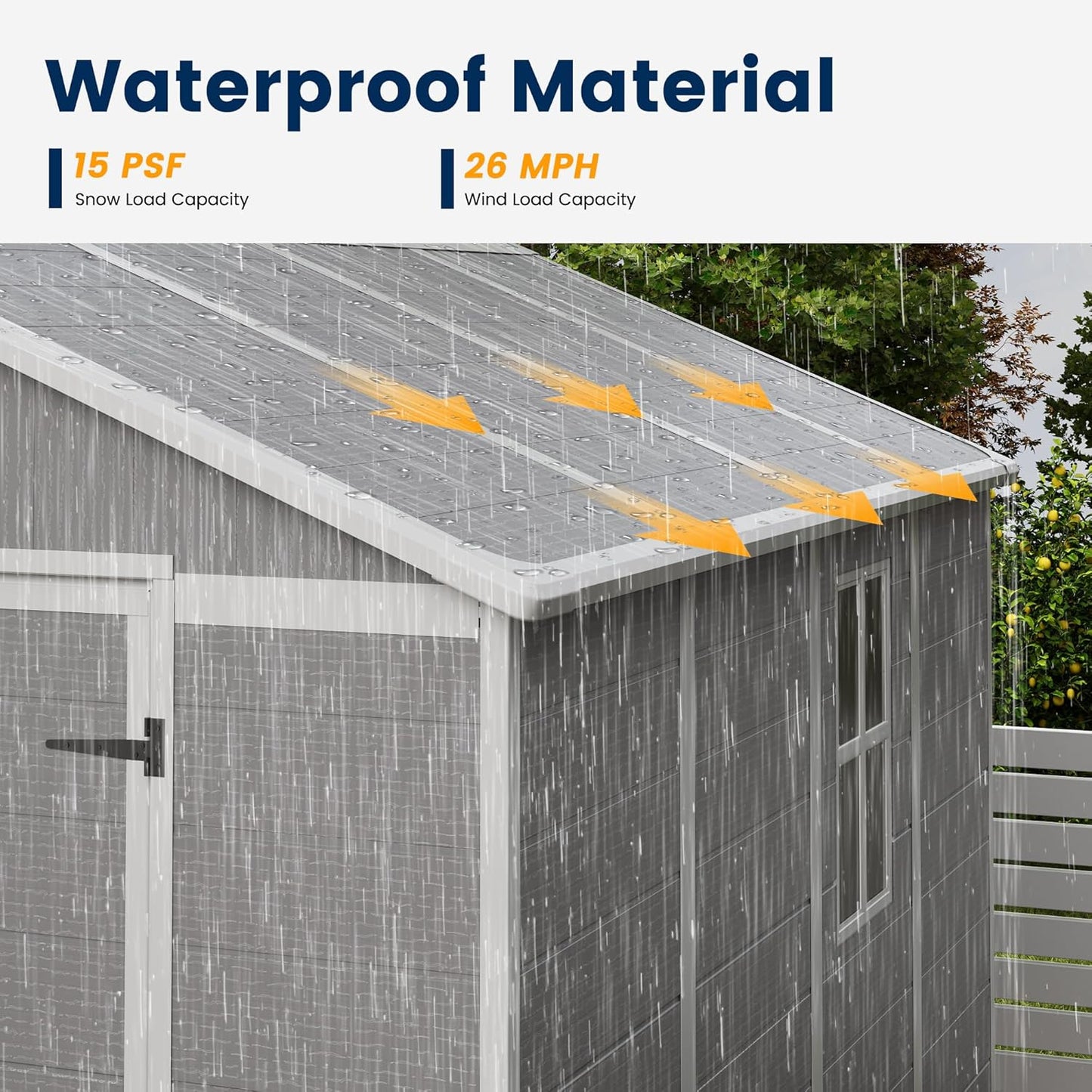 UDPATIO Outdoor Storage Shed 8 x 8 FT, Resin Garden Sheds Plastic Patio Outdoor Storage with Lockable Door for Tool, Bike, Garbage Can Gray White