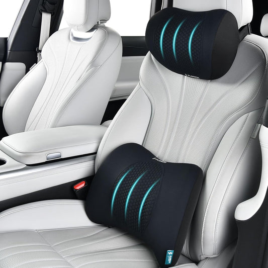 FLORICH Lumbar Support with Car headrest Back Pillow for Chair Headrest Pillow with Gel Memory Foam Massage Point Lumbar Support(Black)