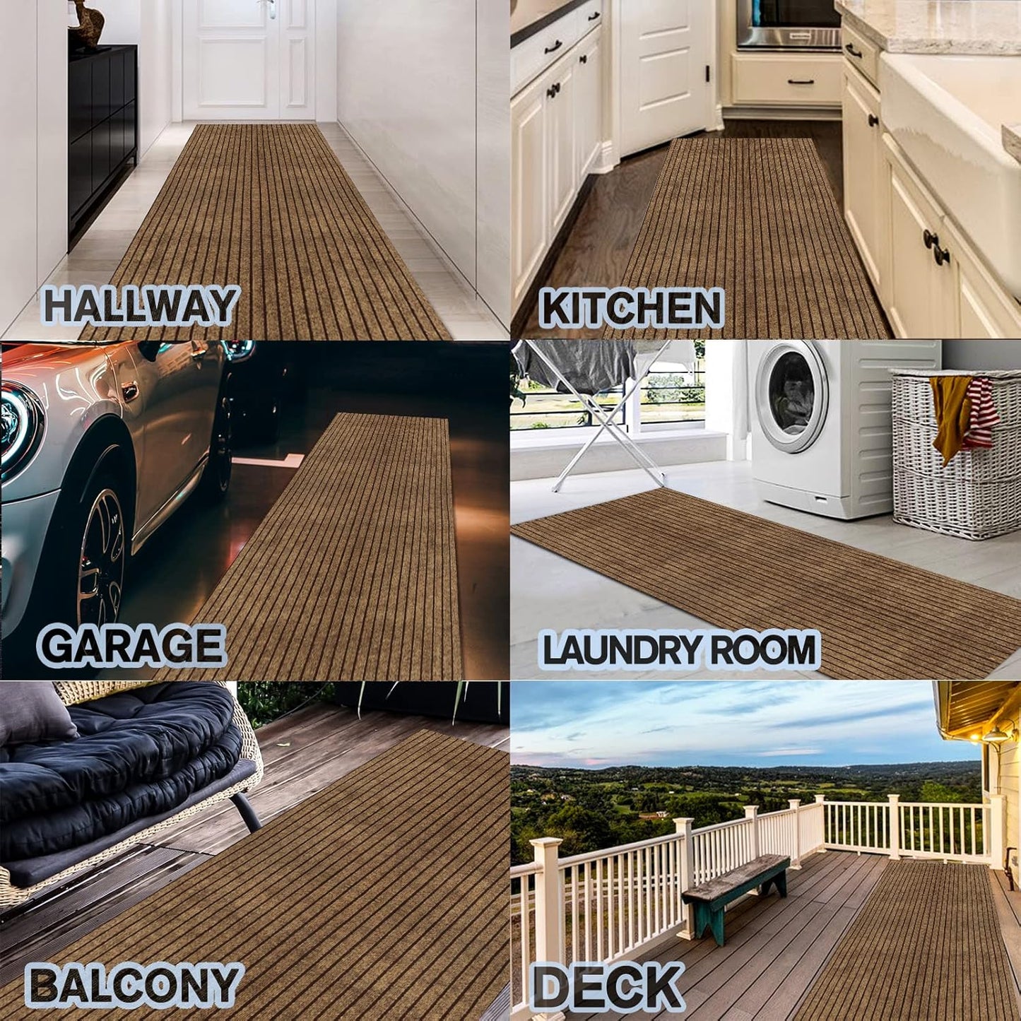 Custom Size Backed Non-Slip Area Rugs Runner, Easy Clean, Waterproof Runner Rugs for Hallway Entryway, Kitchen, Laundry, 3FT x 59FT, Brown Stripe
