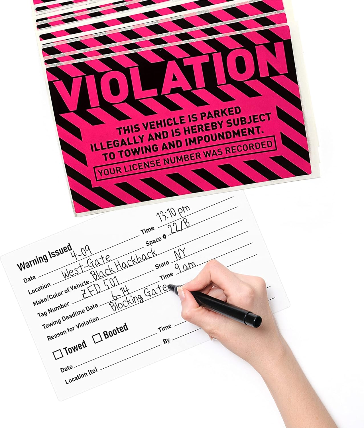 easykart labels 50 Parking Violation Stickers,5 x 8 inch “Violation - Vehicle Illegally Parked, Subject to Towing/Impoundment” Parking Violation Stickers with Permanent Adhesive, Fluorescent