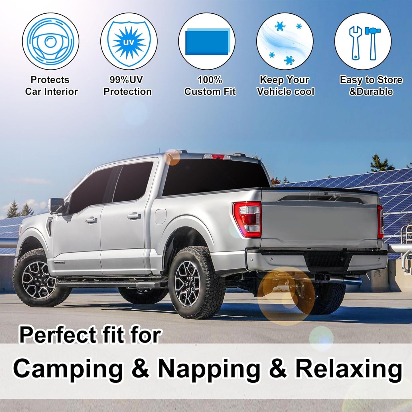 TINGLU Window Shades for Ford F150 4Door 2021-2024 2025 Accessories Car Side Full Windows Rear Triangular Windshield Sun Shade Sun UV Rays & Privacy Protection for Camping,Napping,and Relaxing 6PCS