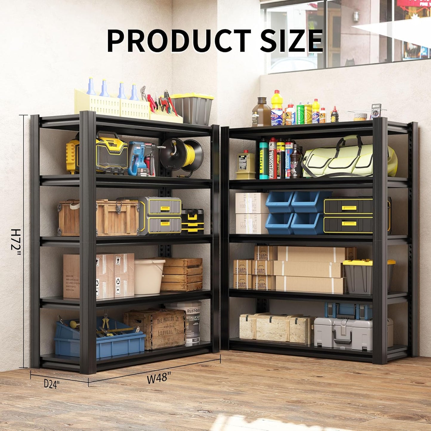 72" H Shelving Unit 5 Tiers Heavy Duty Garage Shelving 3000LBS Storage Racks Adjustable Metal Shelves Industrial Utility Rack for Garage, Workshop, Basement, Home Office 72" H*47.2W*23.6D