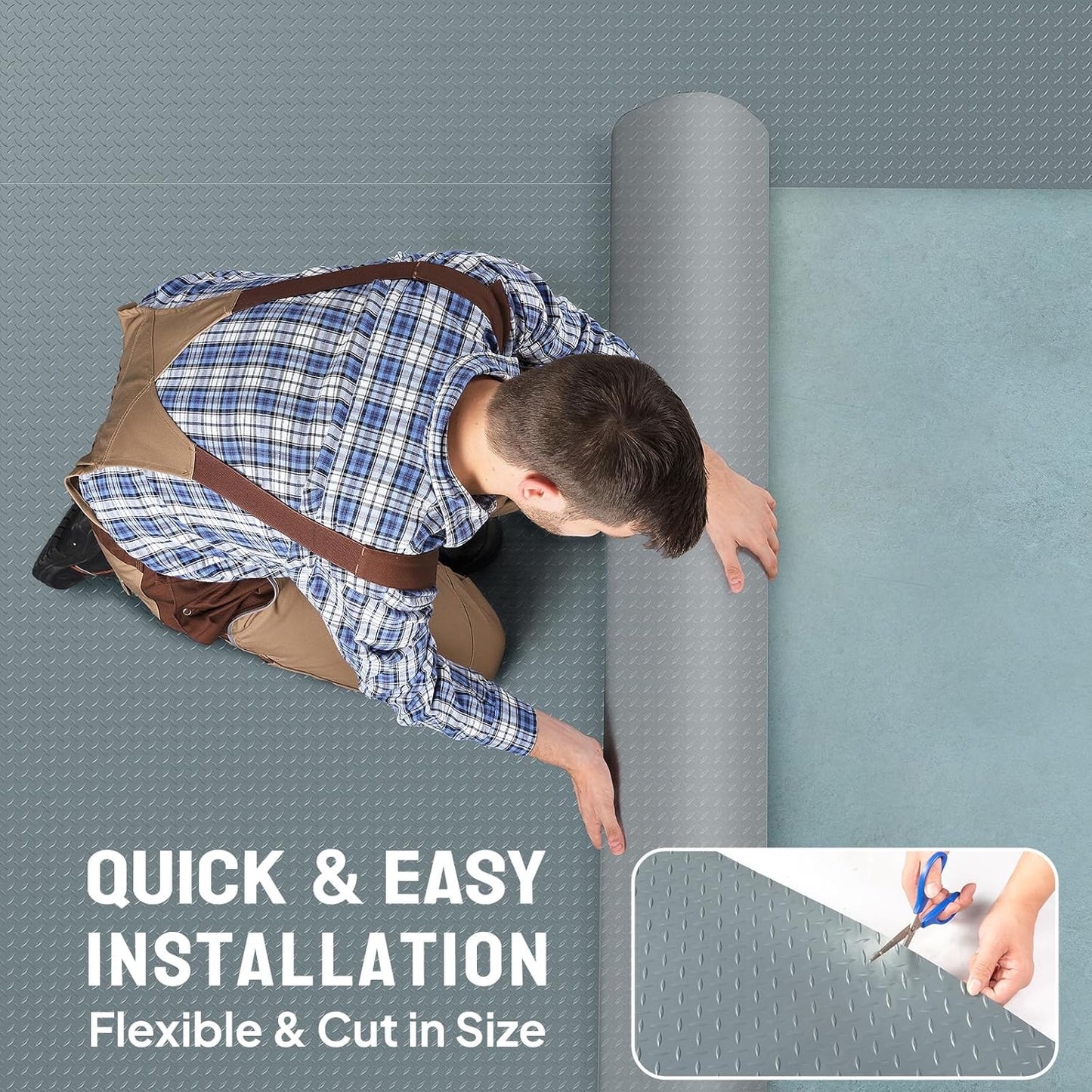 TUFFIOM 7.5 x 17 FT Garage Floor Mat, Thickened Diamond Plate PVC Garage Mats Flooring Roll for Under Car, Garage Car Parking Mats for Compact SUVs, Sports Car