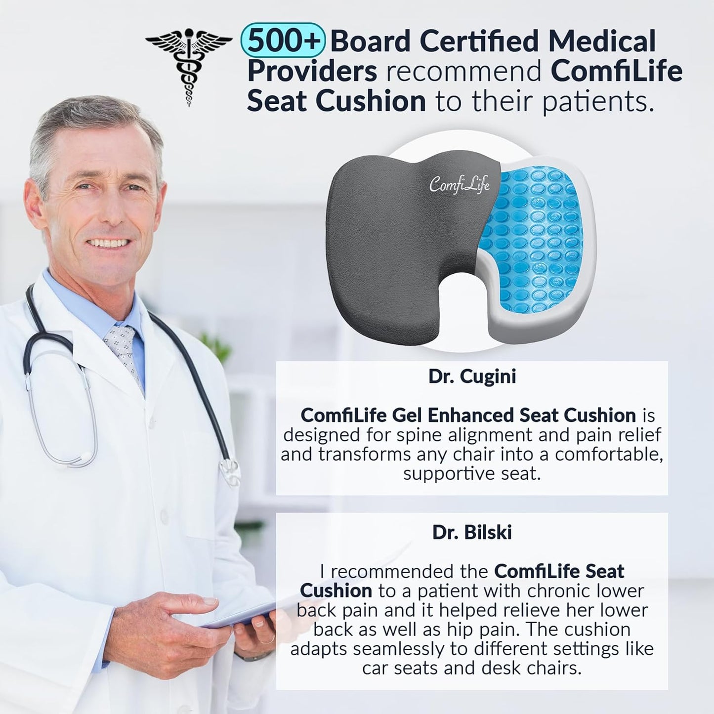 ComfiLife Premium Gel & Memory Foam Seat Cushion – Doctor Recommended Office Chair Cushion, Car Seat Cushion – Chair Cushions for Back & Sciatica Pain Relief – Seat Cushions for Office Desk (Charcoal)