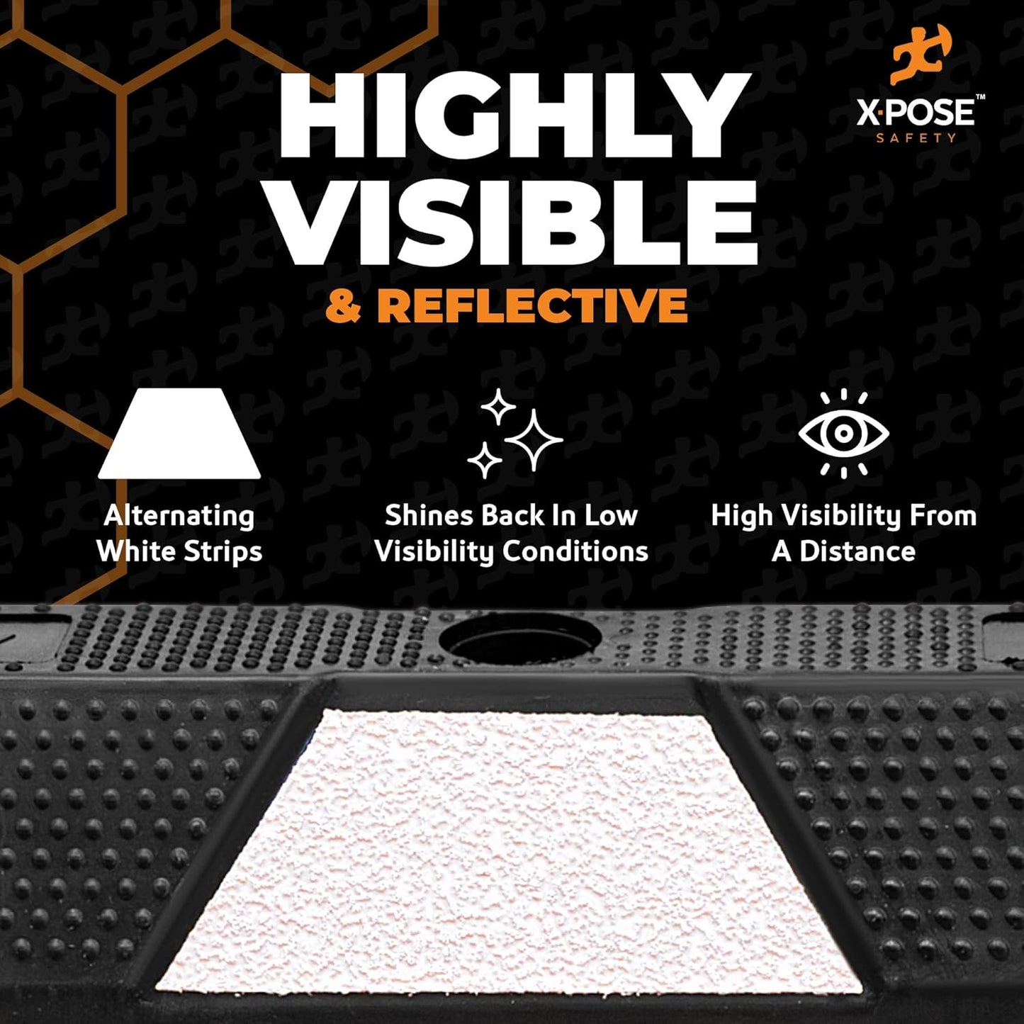 Xpose Safety 48" Heavy Duty Rubber Parking Stopper – Bulk Full Pallet 50 Pack Wheel Blocks for Garage, Driveway, or Ramp – Car Bumper Stop with White Reflective Strips – Removable Floor Mount