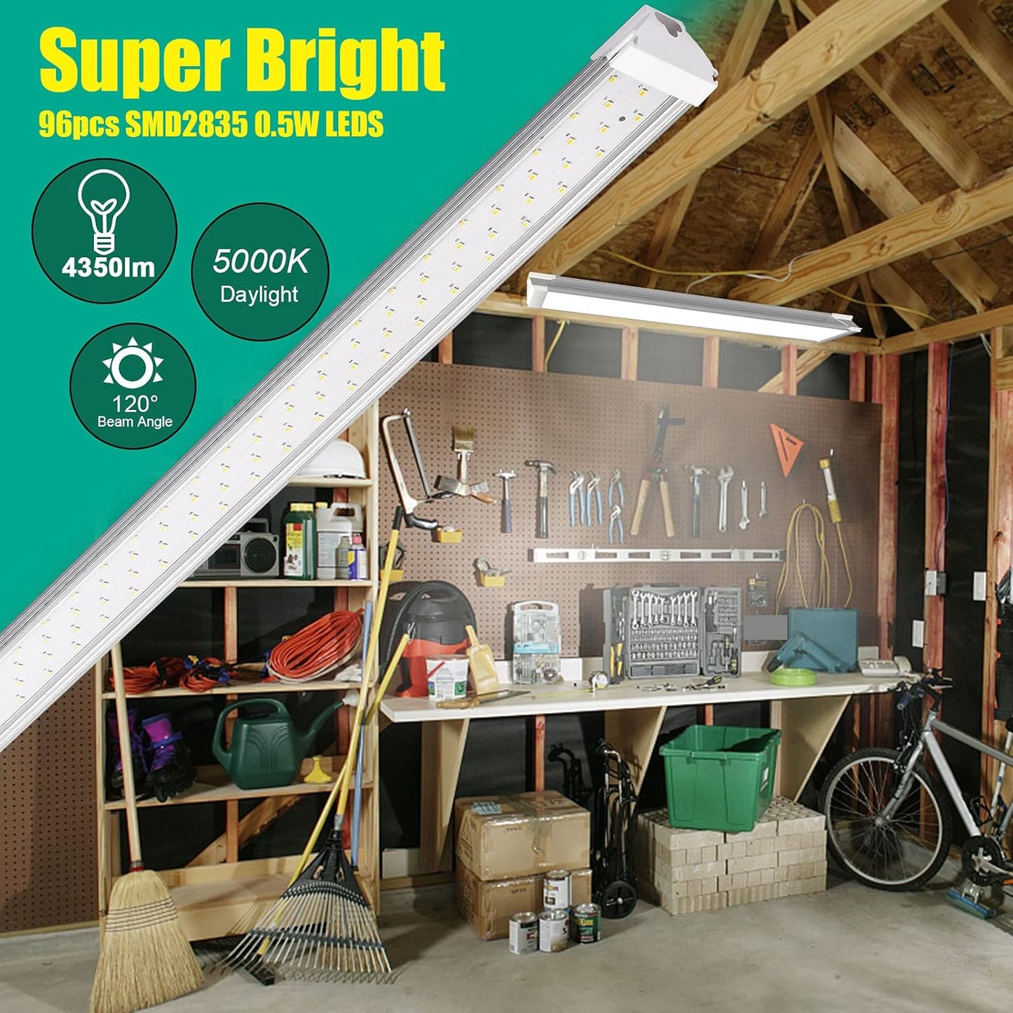6 Pack LED Shop Light 2FT 30W, 4350LM 5000K Utility Garage Lights, Linkable Daylight White Ceiling Light Fixture, LED Tube Light, Under Cabinet Light