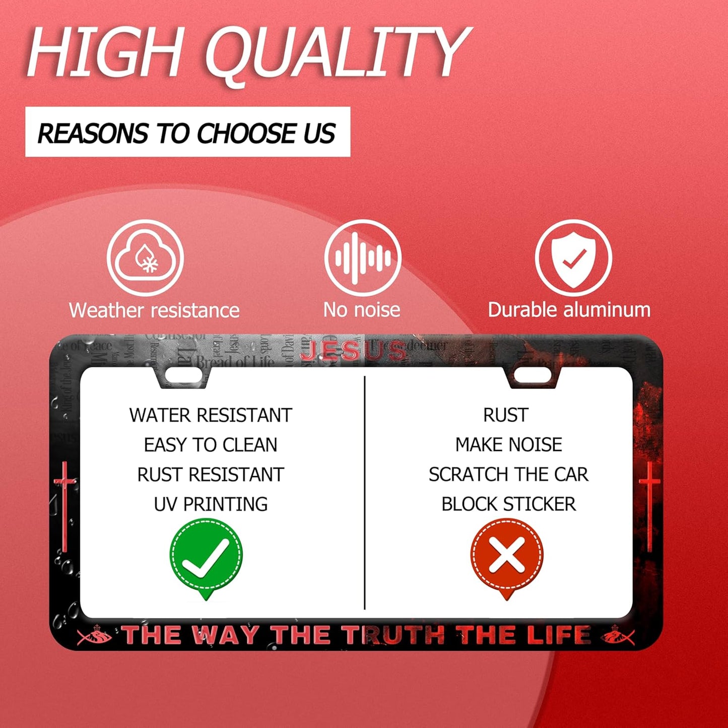 Jesus The Way The Truth The Life License Plate Frame Christian License Plate Frames Funny Stainless Steel Accessories Cars Decor with 2 Holes and Screws Fits Standard Us Ca Vehicles 12.2 X 6 Inch