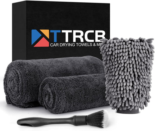 2 Pack 1300 GSM Car Drying Towel, Microfiber Towels for Cars - 36" x 24" & 16" x 16", Ultra-Absorbent, Streak Free, Premium Double Twisted-Loop Microfiber Cleaning Cloth with Car Wash Mitt