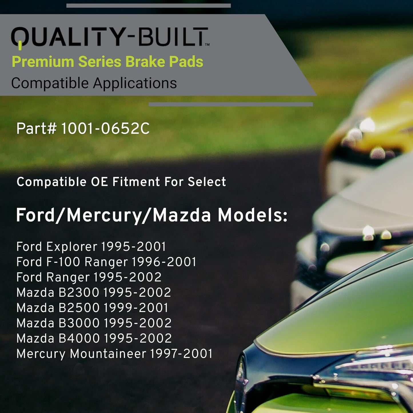 Premium Ceramic Front Brake Pads (1001-0652C) Compatible with 1995-2002 Ford/Mazda/Mercury (B2300/B2500/B3000/B4000/Explorer/F-100 Ranger/Mountaineer/Ranger)