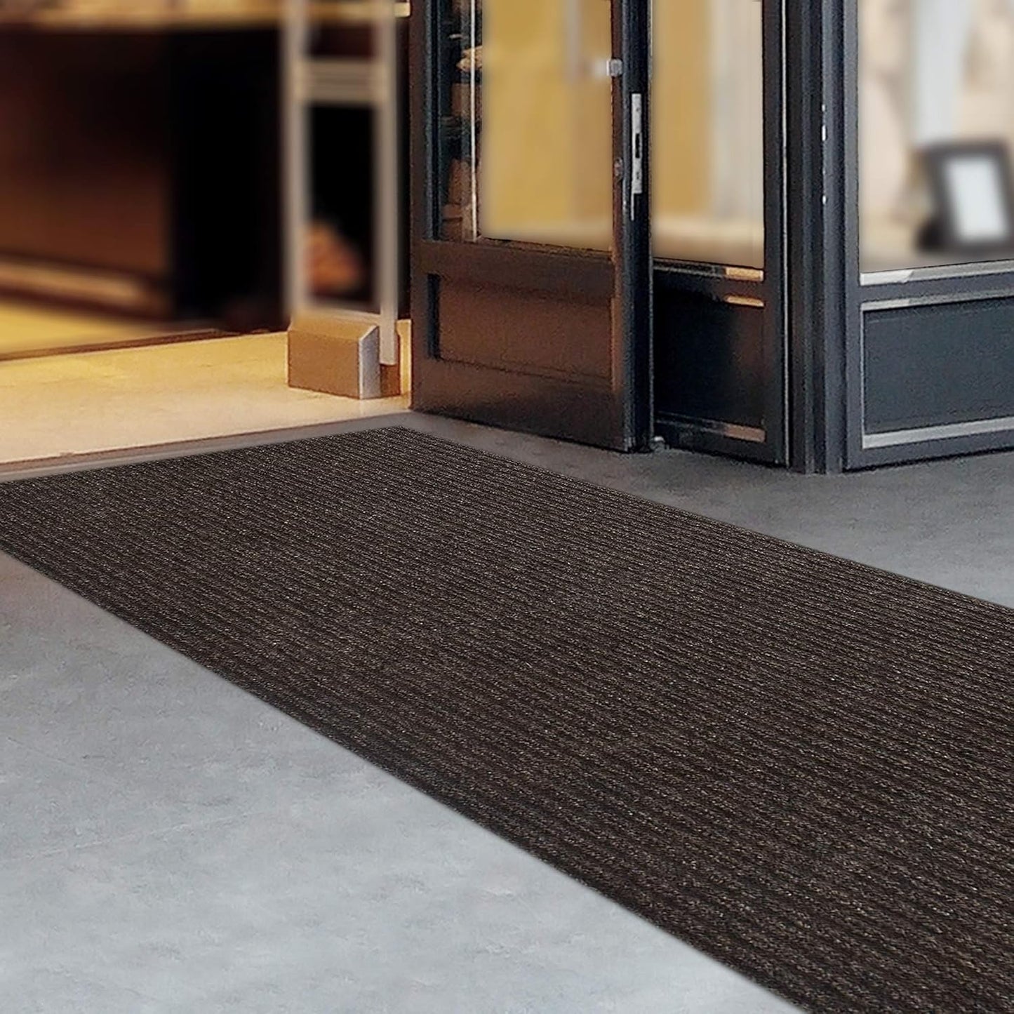 iCustomRug Spartan Weather Warrior Indoor/Outdoor Utility Ribbed Carpet Runner with Non-Slip Thermoplastic Rubber Backing, 6ft X 7ft in Brown